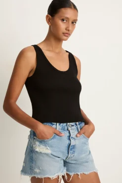 AMO Denim Crop Rib Tank - Black