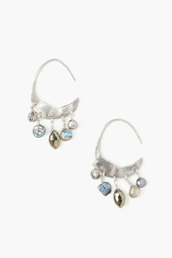 Chan Luu Petite Crescent Grey Pearl & Labradorite Mix Silver Hoop Earr