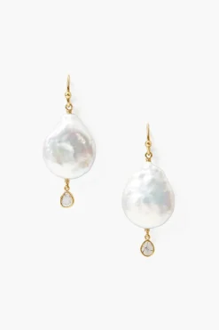 Chan Luu White Pearl & Diamond Teardrop Earrings
