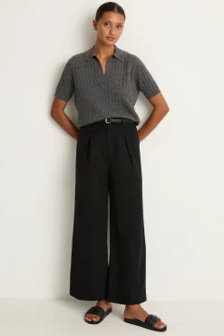 Demylee Skylar Polo Cashmere Top - Dark Heather Grey