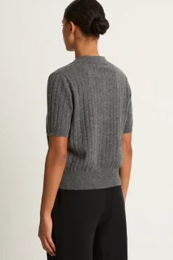 Demylee Skylar Polo Cashmere Top - Dark Heather Grey