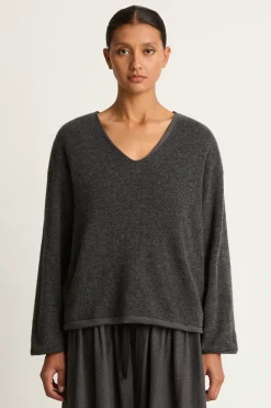 Elsa Esturgie Midi V-Neck Sweater - Grey