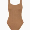 HUNZA G Square neck one-piece in metallic cocoa