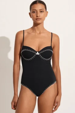Marysia Salento maillot in black with coconut embroidery