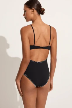 Marysia Salento maillot in black with coconut embroidery