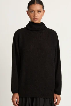 Pas De Calais Fine Bouclé Turtleneck Knit Pullover - Black