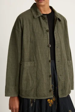 Pas De Calais High Thread Count Cotton Linen Jacket - Khaki