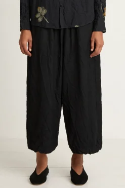 Pas De Calais Light Twill Crinkle Drop Crotch Pants - Black