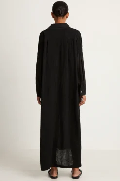 Raquel Allegra Gauze Caftan Shirt Dress - Black