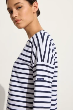 Saint James Minquiers II drop shoulder top in Neige/Marine
