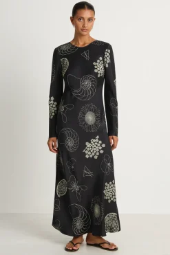 Silk Laundry Full Sleeve Bias Dress - Fibonacci Black