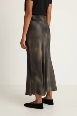 Silk Laundry Long Bias Cut Skirt - Smoke