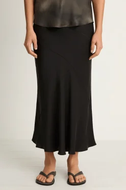 Silk Laundry Splice Long Bias Cut Skirt - Black