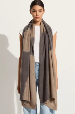 Suzusan Cashmere knit shawl scarf Boushi Shibori dot in silver grey / light coffee
