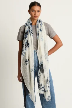 Suzusan Hand Woven Feather Weight Cashmere Shawl - Black / White