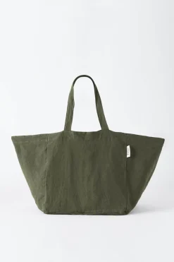 The Beach People Linen Tote Bag - Bottle Green